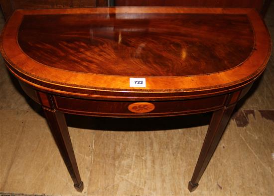 George III satinwood banded mahogany D shaped card table(-)